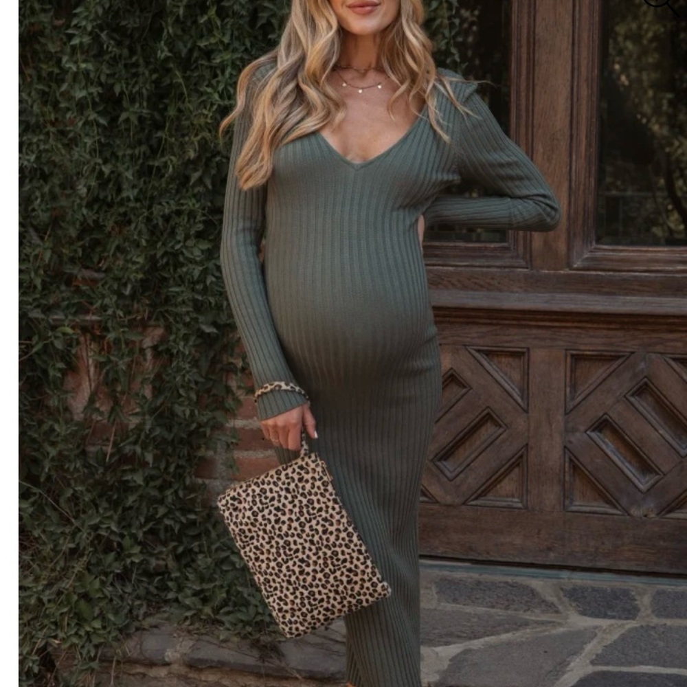 Pinkblush Olive Green V-neck Maternity Dress